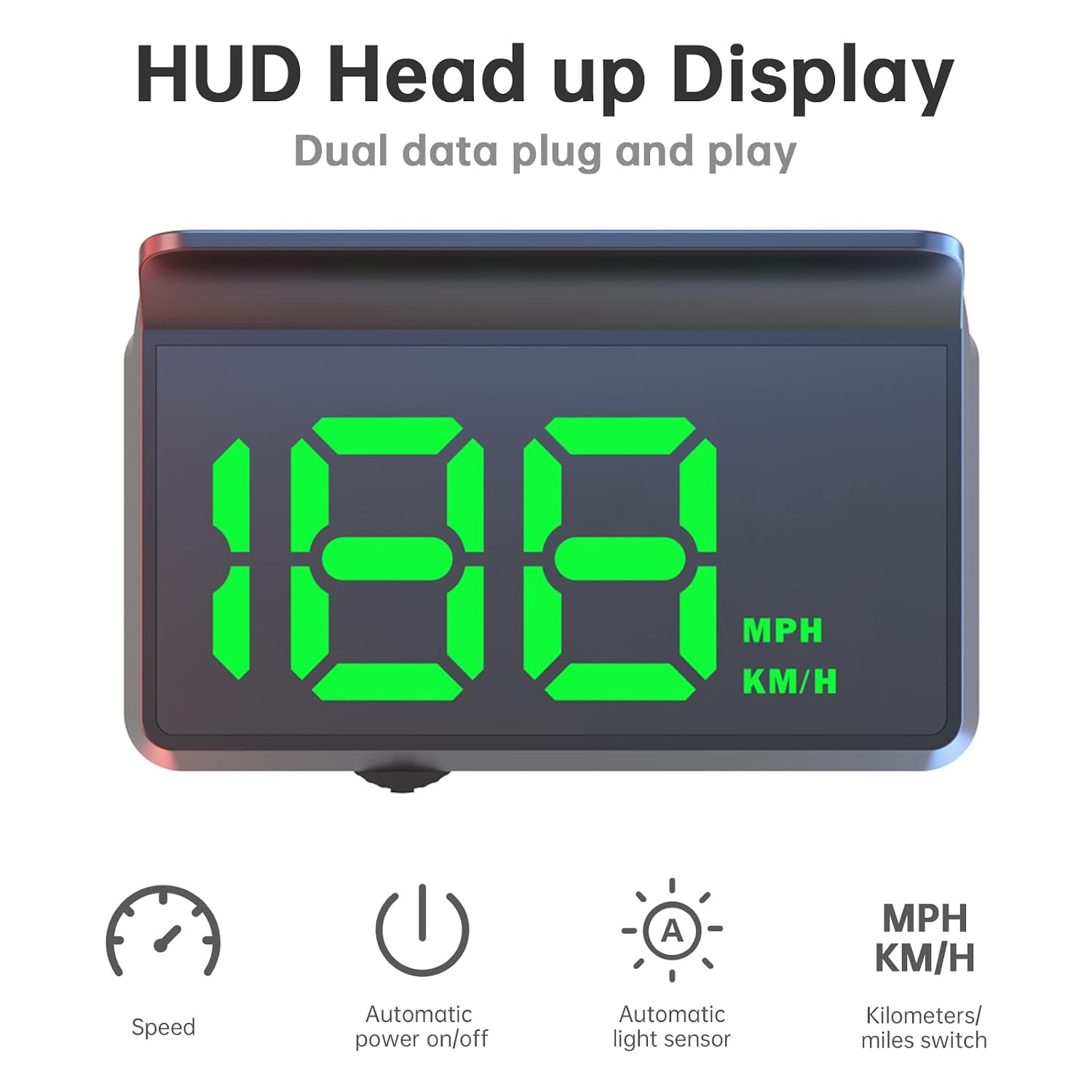 Heads up Display for Cars MPH,Car HUD GPS Digital Speedometer, USB Cable Plug and Play, Auto Brightness Adjustment,Large Font Display Real-Time Speed Projection for All Vehicles