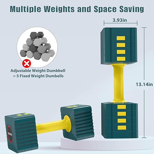 Miniatura 6 de Juego de 2 mancuernas de peso ajustable, 3.4 libras, 5.7 libras, 8 libras, 10.3 libras, 12.6 libras, cada juego de pesas de mano