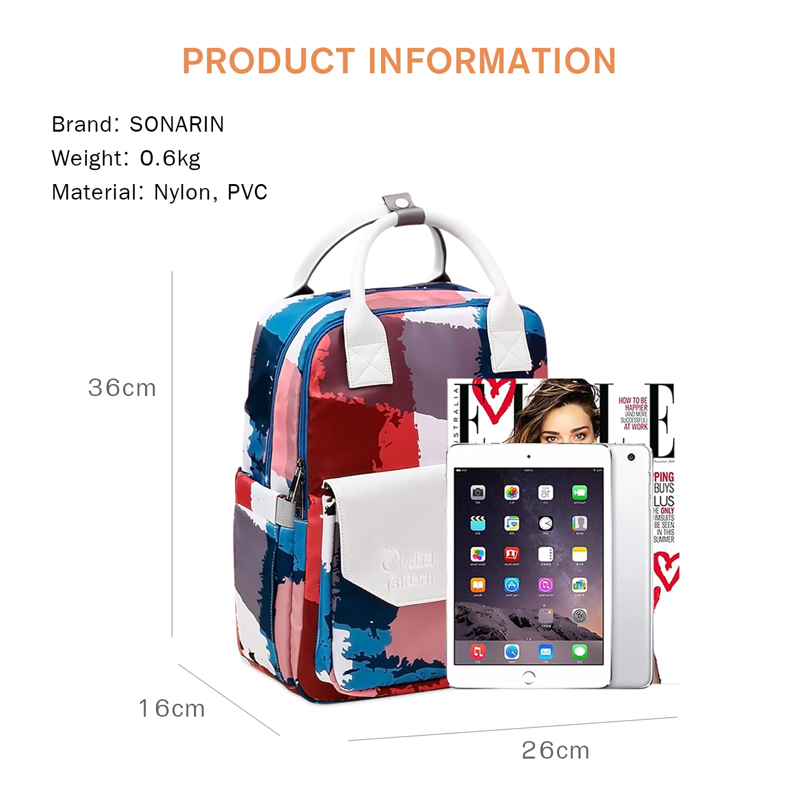 SONARIN Zaino Fasciatoio Alla Moda,Borsa per Pannolini Leggero Impermeabile Zaino Mamma Grande Capacità Neonato Borsa Fasciatoio da Viaggio con Fasciatoio & Ganci per Passeggino(Pittura Moderna)