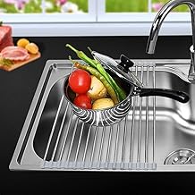 Dish Drying Rack, VIGIME Over The Sink Roll Up Sink Rack Multipurpose Dry Rack Dish Drainer Stainless Steel Foldable Rolling Dish Drying Rack for Sink Counter, 17''x11.3'' (Gray)