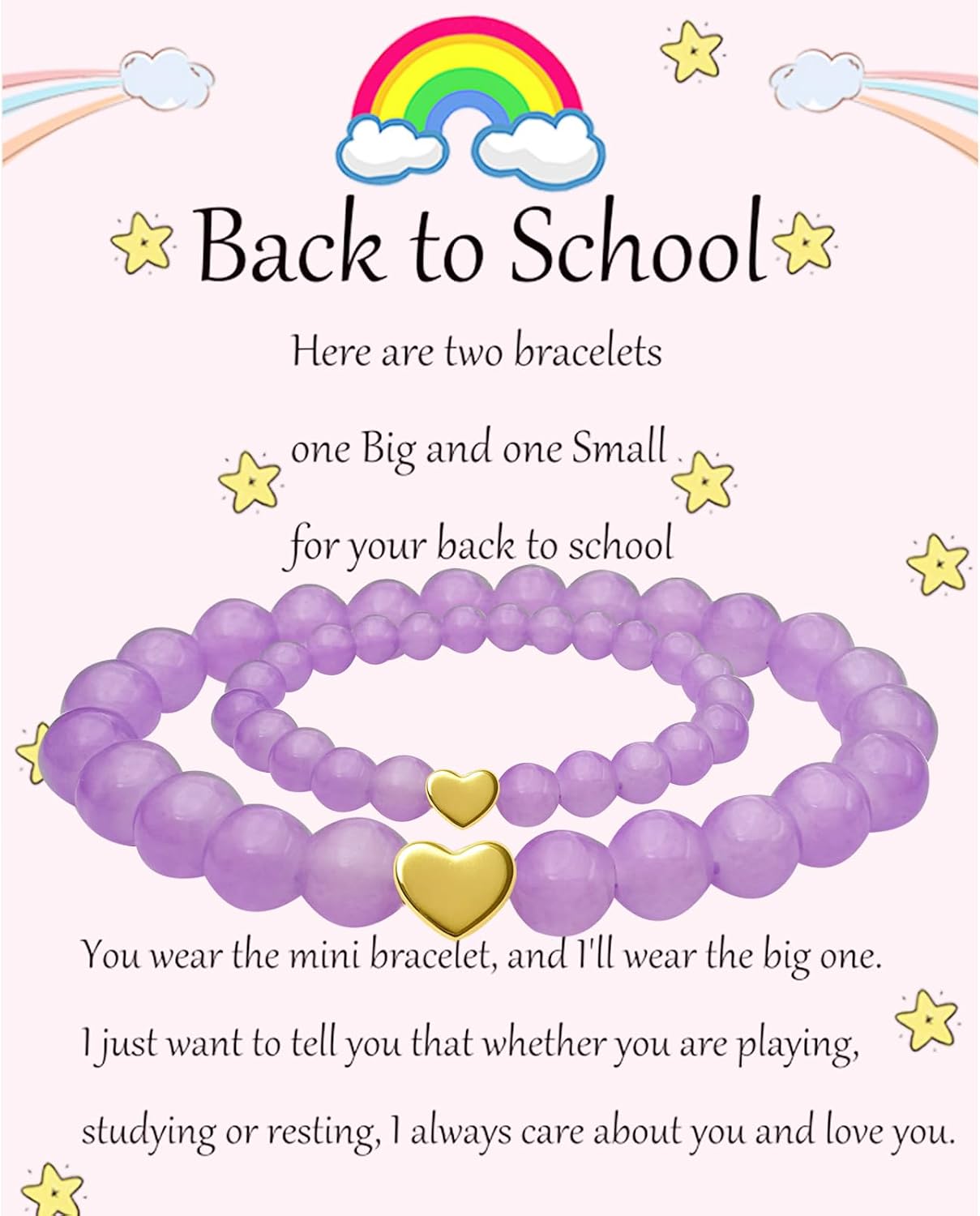 Back to School Bracelets Mommy and Me Matching Heart Bead Bracelet Set First Day of School Jewelry Gifts