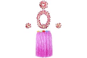 Hawaiian Style Mini Hula Grass Skirts with Large Red Flower