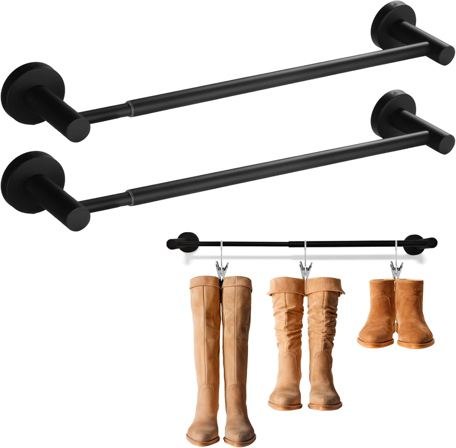 Wall-Mounted Boot Rack Organizer for Womens Boots Hanging Shelf Shoes Holder Storage Organization for Entryway Outdoor Fit for 6 Pairs, with 12 Clips