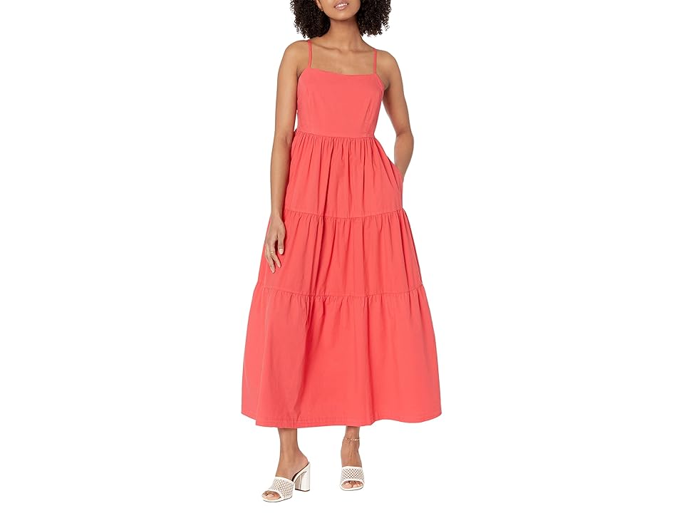 MONROW Poplin Maxi Dress (Fire Coral) Women's Clothing INTERNATIONAL SHIPPING
