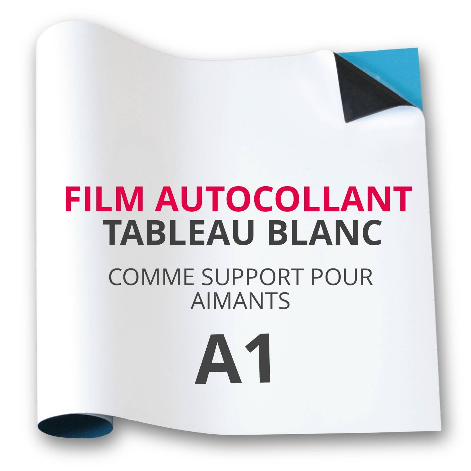 ferrofolie autocollante pour tableau blanc I DIN A1 I flexible, réinscriptible et effaçable I surface magnétique pour aimants I couleur blanche I mag085