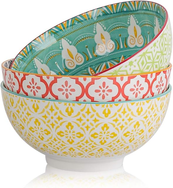 Porcelain Large Serving Bowls - Salad Soup Noodle Ramen Bowls - Big Cereal Pasta Bowl Set - 3 Pack Large Capacity Ceramic Bowl Sets -Microwave & Dishwasher Safe - 8inch57oz/1.8 Quart)