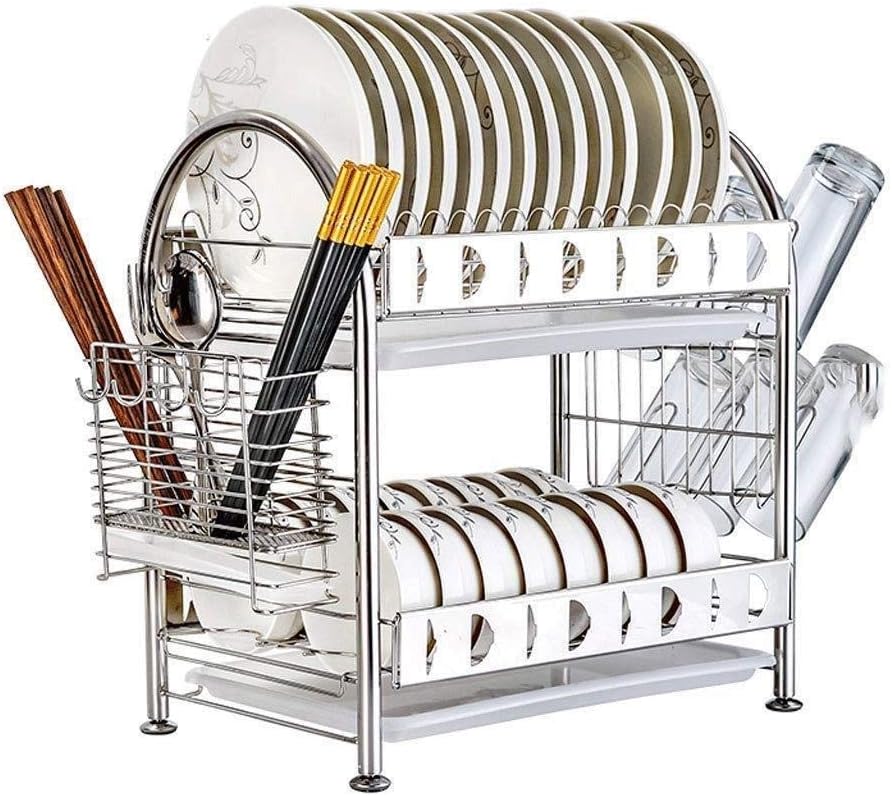 Dish Rack Stainless Steel Calendar Dish Rack Kitchen Layer Drain Rack Household Double ge Rack Dish Rack Washing Fi