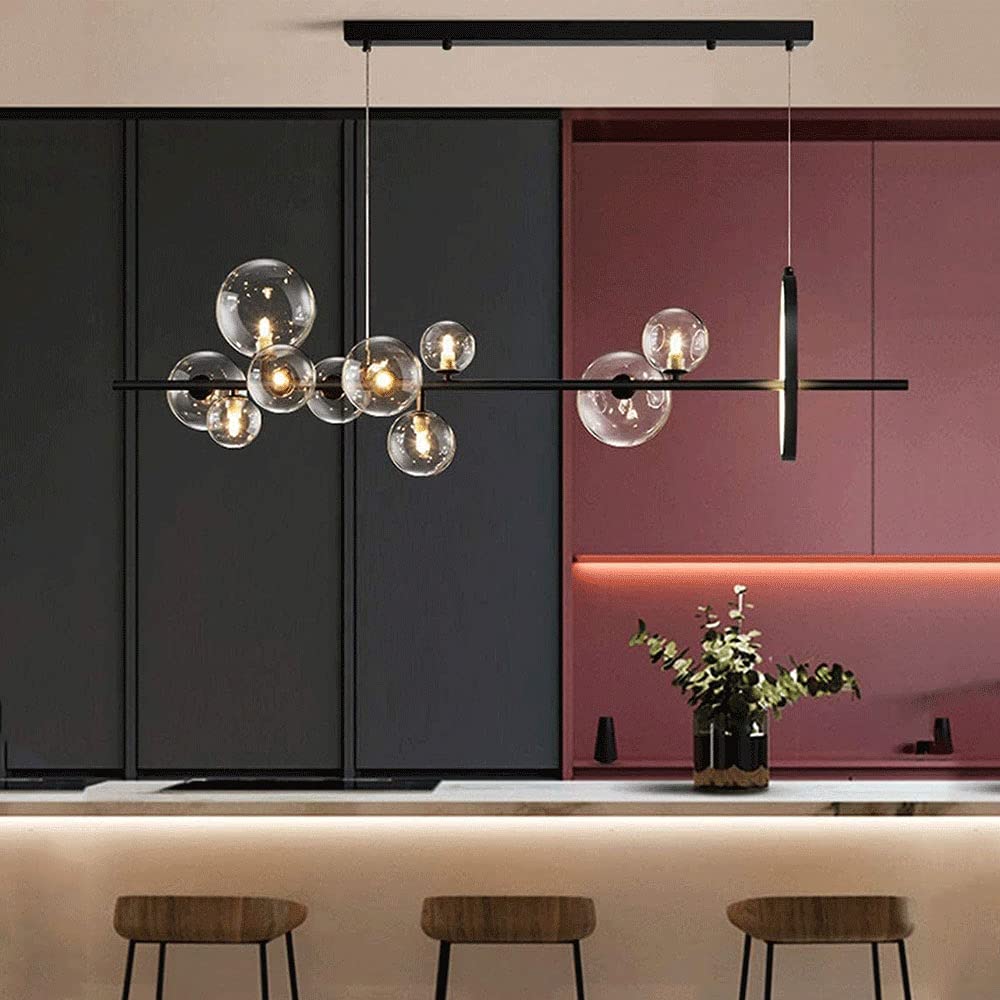 Chandelier，Black Ceiling Lights Adjustable Height ，Lighting Fixture for Dinning Room，Modern Metal Glass Globe Pendant Lighting，G9 Bulb，(Color : 120x30cm)