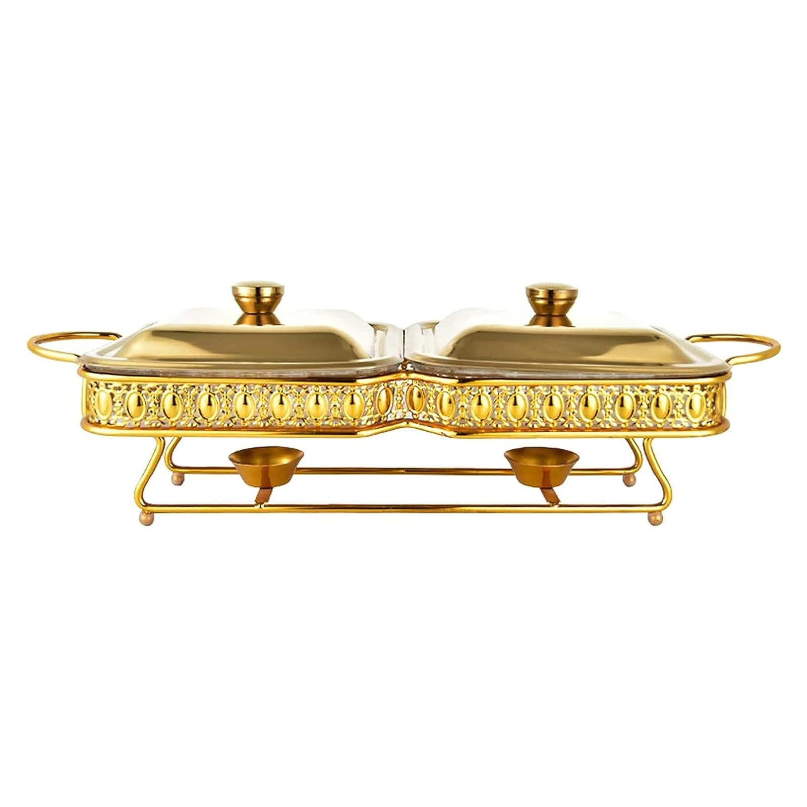 Calefacción buffet – Juego de buffet de hot pot buffet, set de calefacción plegable y buffet, olla de comida, olla de agua, estante de combustible y tapa para eventos de catering (dorado)
