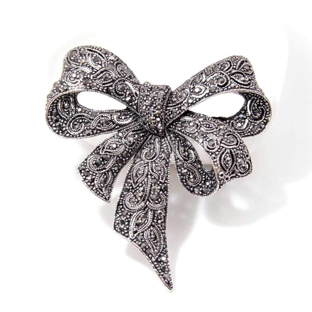 Broche nœud papillon en strass noir, cadeau idéal de bijoux vintage femme