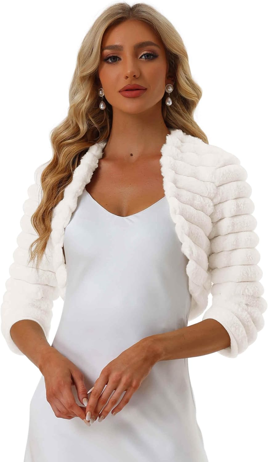 Allegra K Women's Bolero Jacket for Evening Dresses Wedding Open Front Cropped Fluffy Faux Fur Shrug