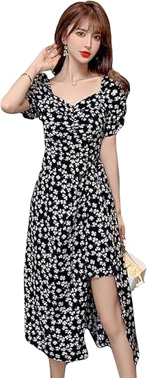 Amazon Co Jp Debangniロング ワンピース レディース 黒 ドレス 韓国 ワンピース 夏 薄 マキシ ドレス Aライン ワンピース きれいめ 花柄 服 ファッション小物