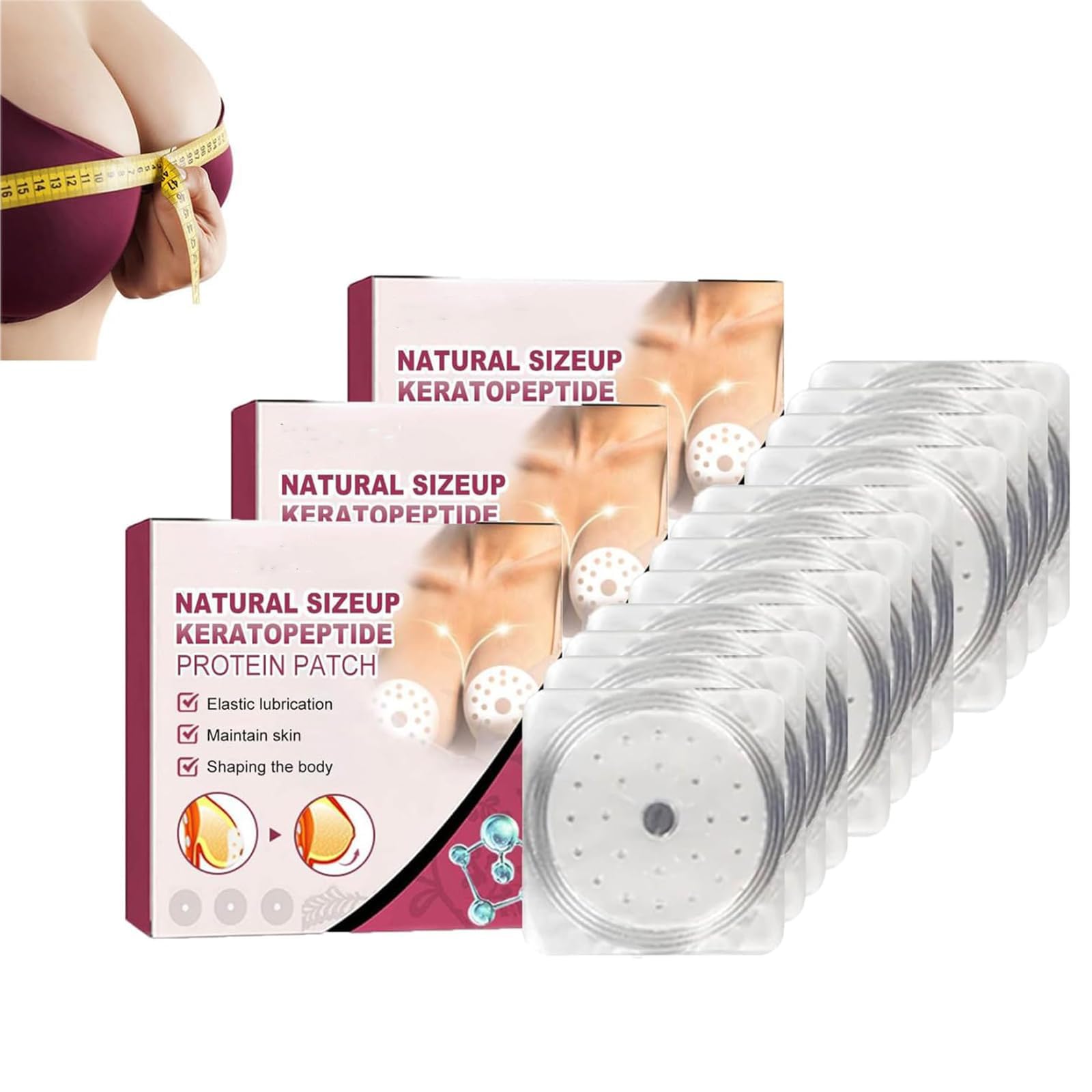 Lot de 3 patchs d'augmentation des seins naturels pour agrandir les seins flasques, push-up, protéines de peptides à la kératine, pansements raffermissants et relevants