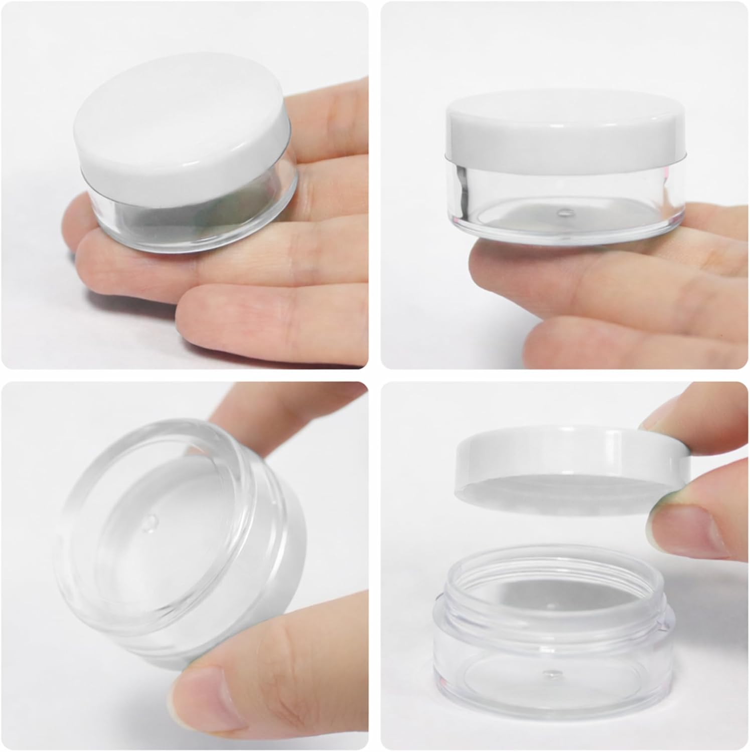 (Quantity: 300 Pieces) Beauticom 10G/10ML Round Clear Jars with White Lids for Powdered Eyeshadow, Mineralized Makeup, Cosmetic Samples - BPA Free