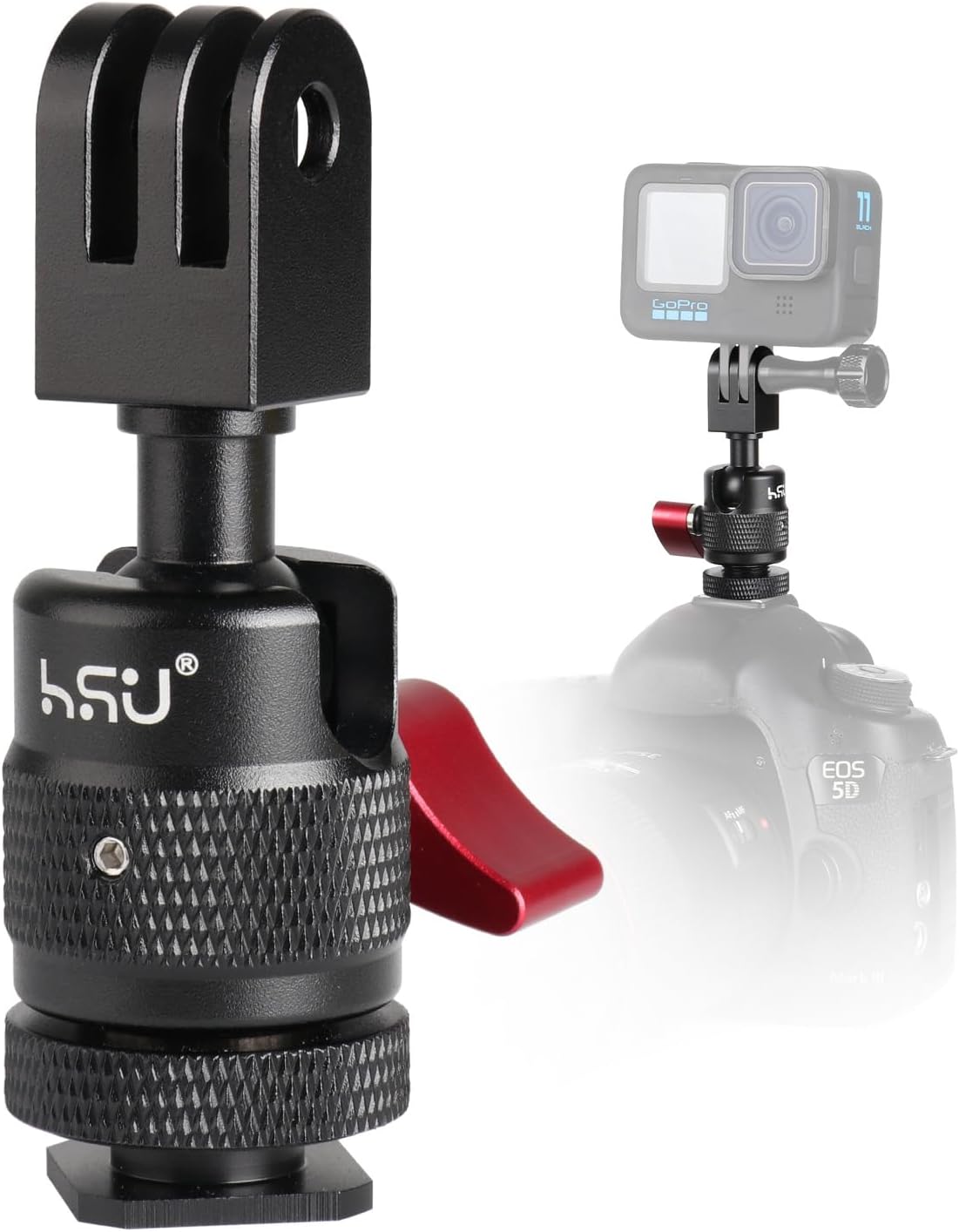 HSU Cold Shoe Mount Adapter, Aluminum 1/4”-20 Screw Hole 360° Rotation Camera Tripod Mount for GoPro Hero 13/12/11/10/9/8/7/DJI Osmo Action, Applicable for Tripod Selfie Stick and DSLR Camera Flash