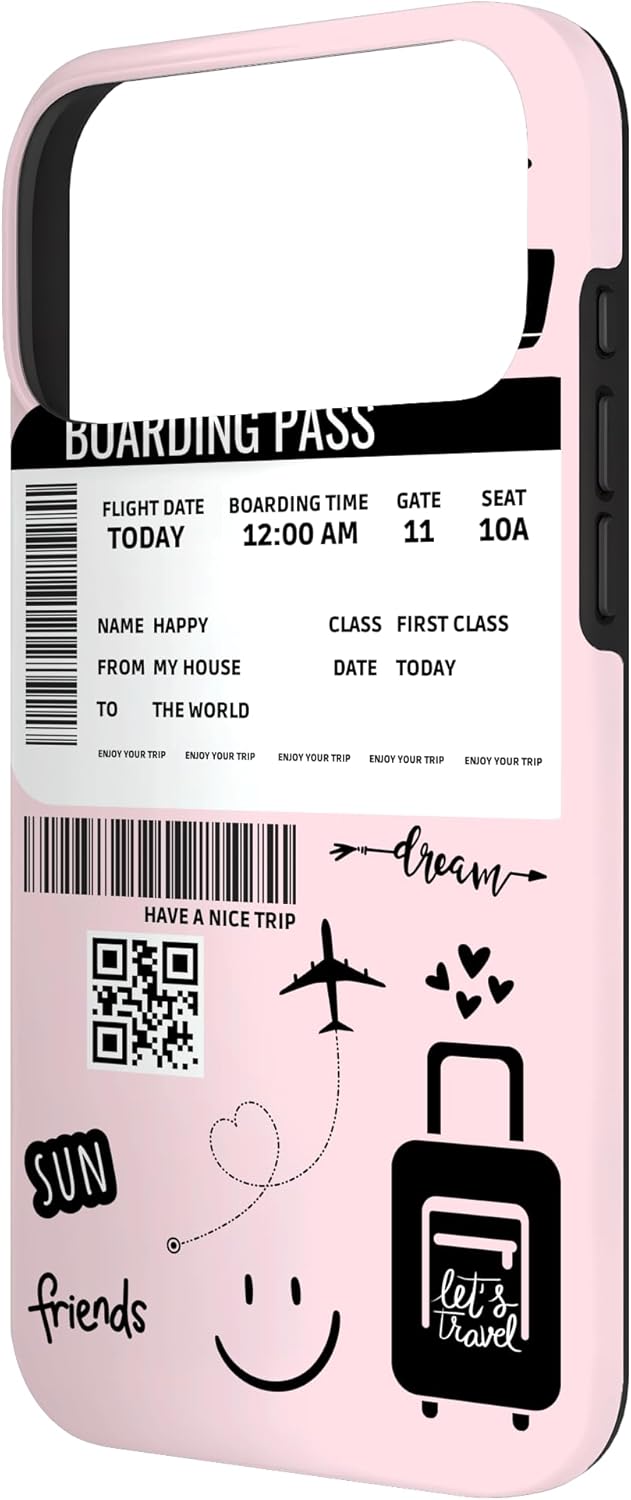 Cute Airplane Boarding Travel Pass Happy Doodle Blush Pink Case for iPhone 17 Pro Max