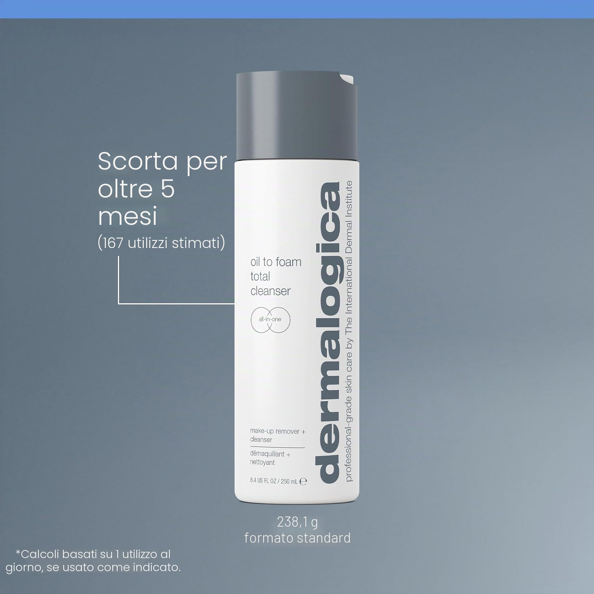 Dermalogica Oil to Foam Total Cleanser 250ml | Detergente tutto-in-uno che passa da texture olio-gel a schiuma per rimuovere trucco, filtri solari e impurità.