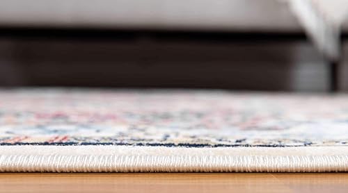 Miniatura 4 de Unique Loom Narenj Collection - Alfombra clásica con diseño texturizado de medallón, 5 x 8 pies, color marfil y azul