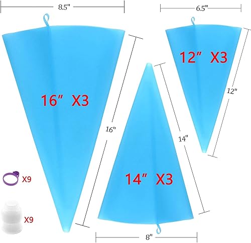 Miniatura 2 de BINGDONGA Juego de bolsas y puntas reutilizables para tuberías, kits de decoración de pasteles con 9 bolsas de silicona para pastelería, kit de