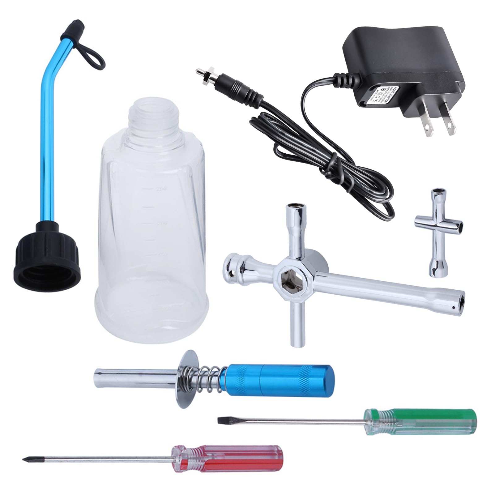 FriHobby Nitro Starter Kit-Nitro Igniter (Support AA Battery) with RC Glow Plug Driver/Fuel Tank/Charger/Hex Cross Wrenches, fit Monster Truck Off Road Buggy RC Nitro Car Airplane Boat