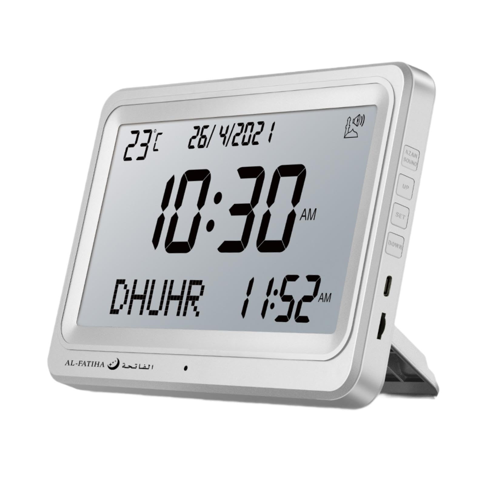 Sharplace Muslimische Gebetsuhr, Azan-Wecker, islamischer Kalender, Dekoration, Geschenk, 8 Gebetstöne, Digitaluhr, Tischuhr für den Schreibtisch zu Hause, Weißer Weißer Bildschirm