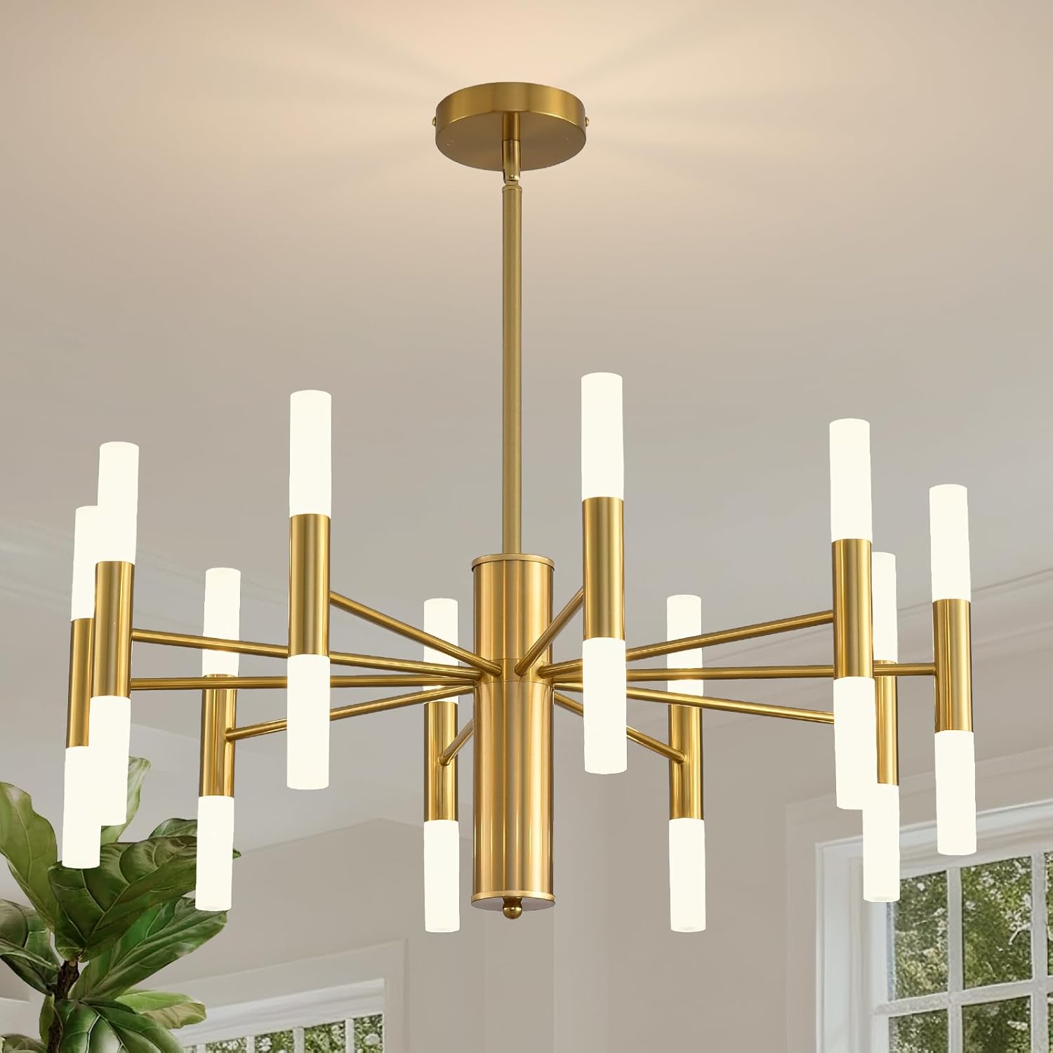 Modern Gold Chandelier 20-Light, Luxury Round Sputnik Chandeliers with Acrylic Shades, 26.7" Candle Chandelier for Dining Room, High Ceilings, Living Room, Foyer, Entryway, G9 Base