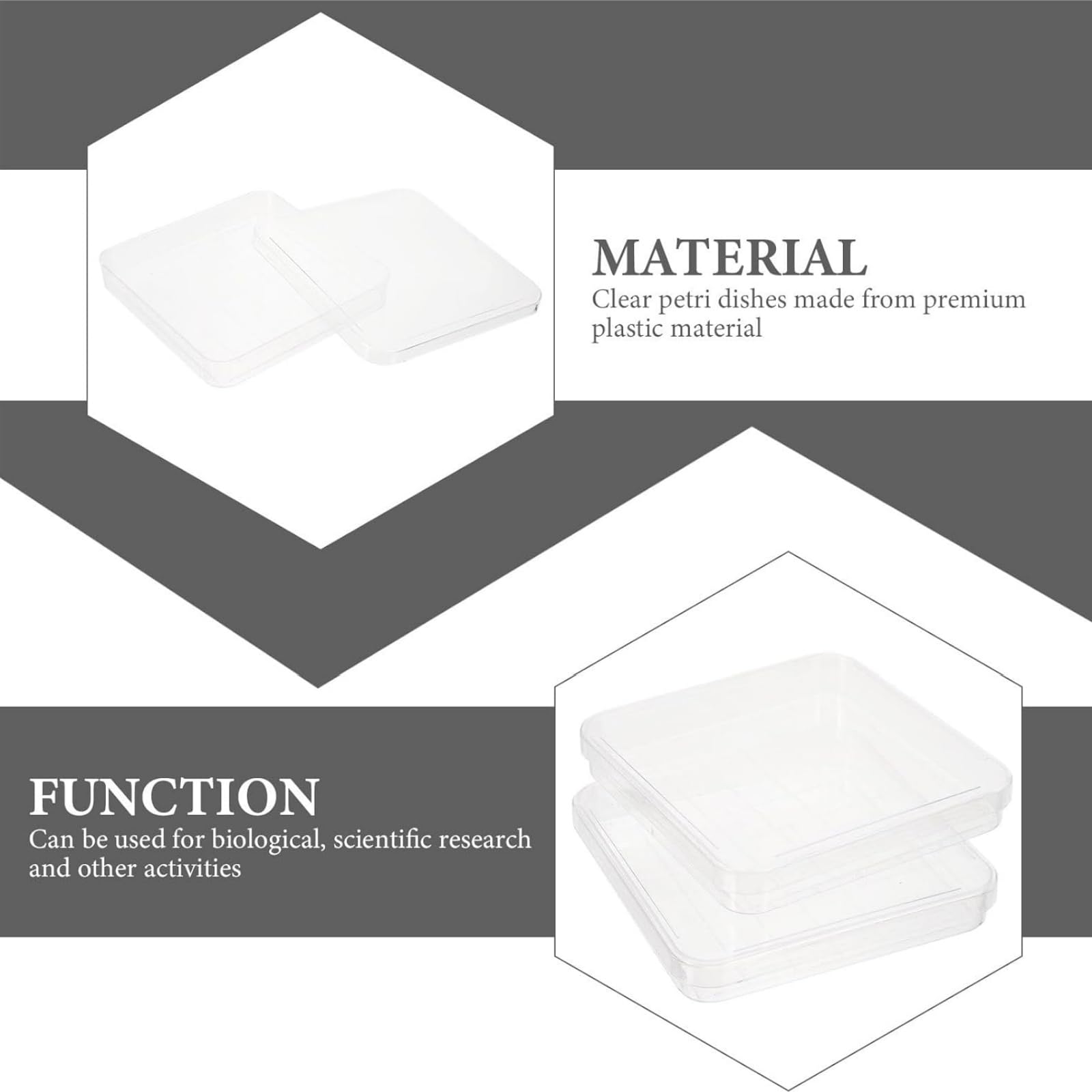 Boîtes de Petri carrées 10x10 cm en plastique avec couvercle transparent et grille - lot de 20 - pour laboratoire, microbiologie, mycologie, culture cellulaire, projets scolaires et recherches