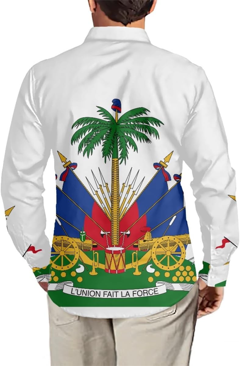 GLUDEAR Men's Plus Size Unique Polynesian Printed Long Sleeve Button Down Tee T-Shirts