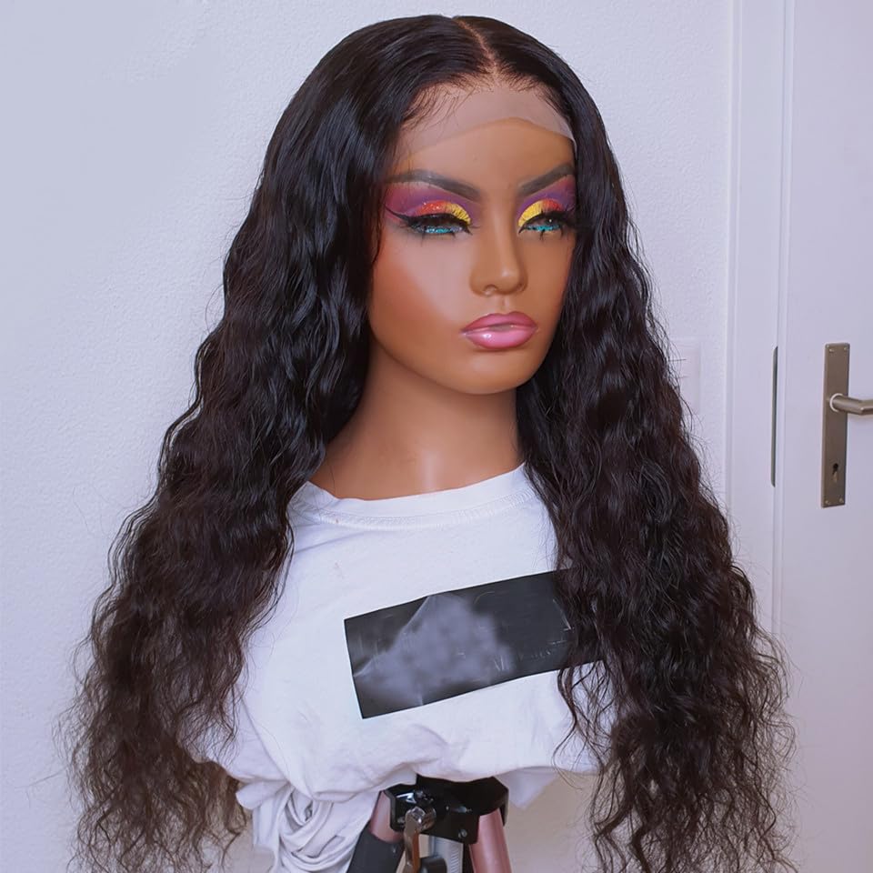 YJZY Kinky Curly Lace Front Wig, 28 inches, Black, Heat Resistant Synthetic Hair, Glueless, Preplucked, Daily Wear (Black Color, 28Inches)