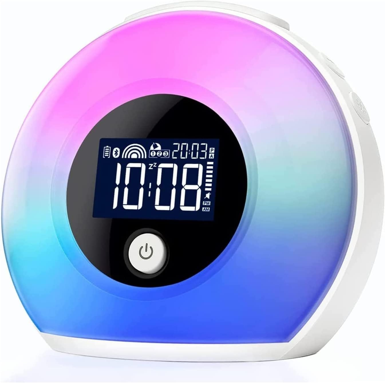 Sveglia con luce, lampada da tavolo con luce notturna con altoparlante Bluetooth/piccolo stereo, luce ambientale a LED in plastica for feste, camera da letto, campeggio, dormienti pesanti, lettore mus