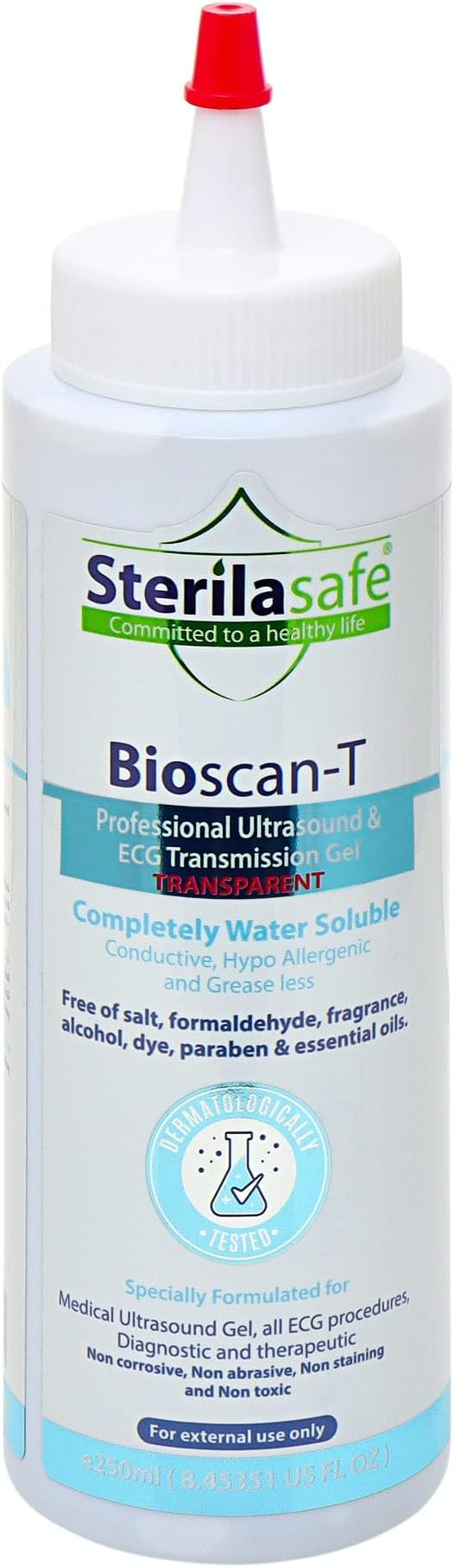 BioScan-T Professional ECG Medical Ultrasound Transmission gel, Transparent Gel, For Beauty Application, Gel for Therapeutic Medical, 250 ML