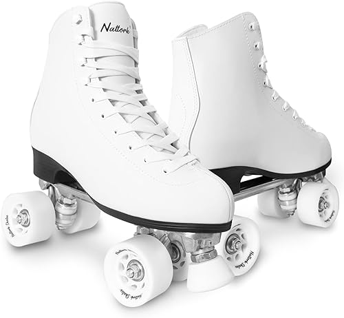 Patines de ruedas para mujeres con cuero PU de caña alta de doble fila, patines unisex para adultos para interiores y exteriores Derby con frenado