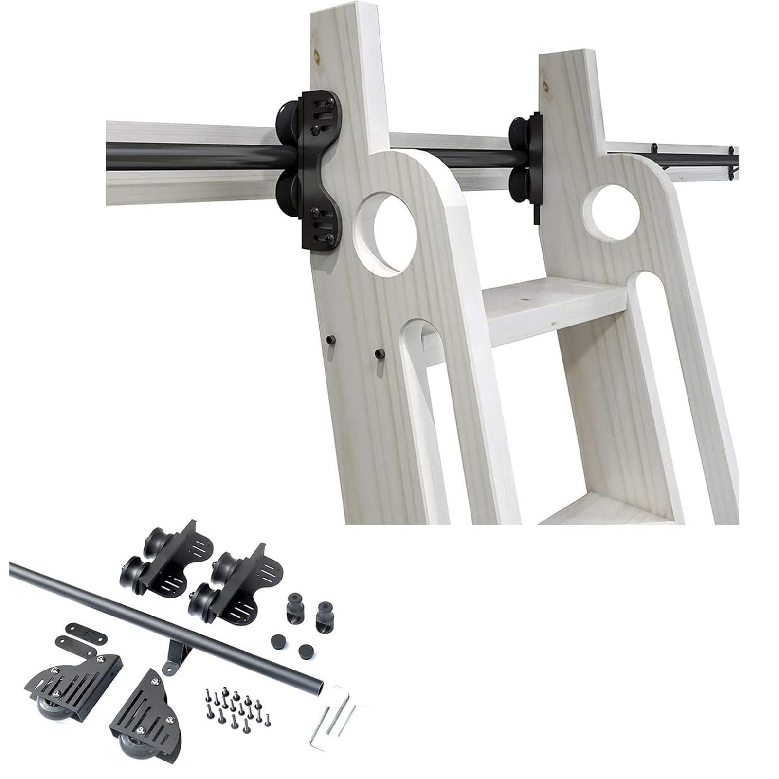 OOPDNEGAK Rolling Library Sliding Ladder Hardware Kit Sliding Barn Door Track Hardware Accessories, Mobile Ladder Hanging Track， For Offices, Attics, Basements, Libraries,(400cm(13.1 ft) track kit)