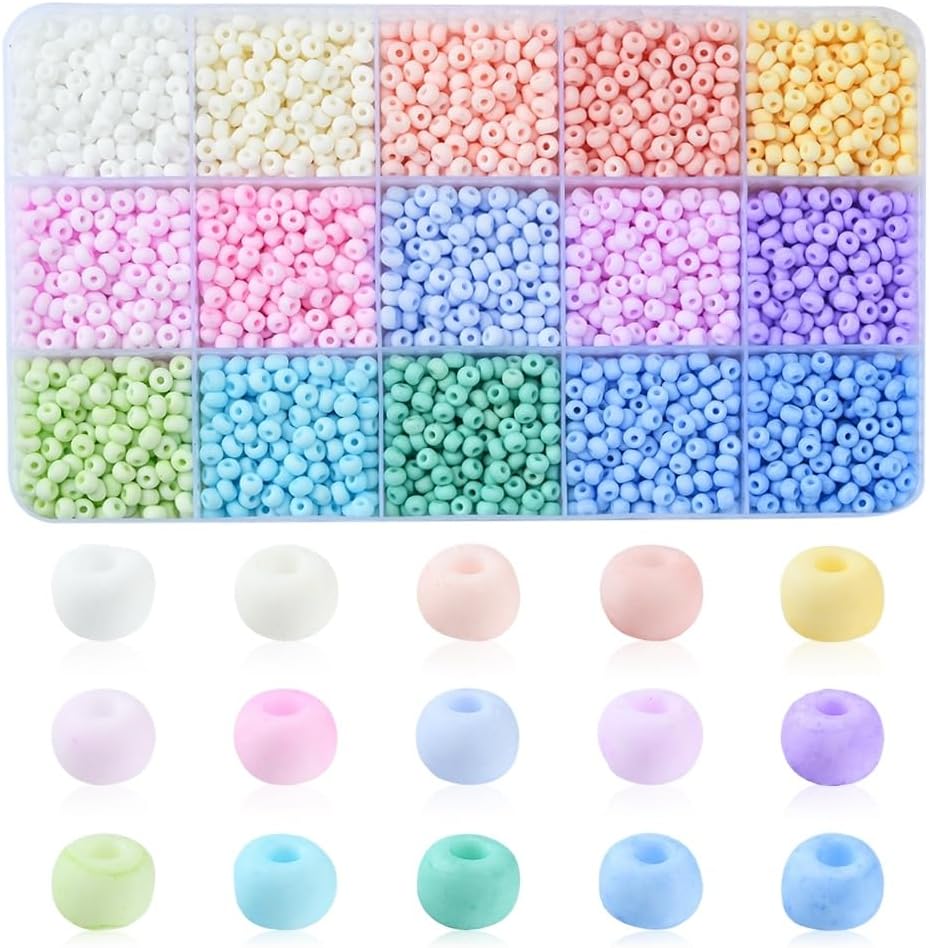 DanLingJewelry 2000Pcs 15 Colors 4mm Candy Color Glass Seed Beads 6/0 Round Pony Craft Beading Glass Beads Kit for DIY Jewelry Making