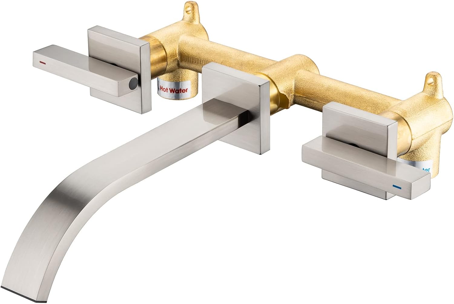 Brass Wall Faucet Brushed Nickel Wall Mounted Bathroom Faucet, Wall Mount Bathroom Sink Faucet ...
