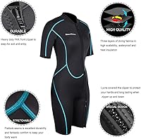 Vista 6 de Seaskin Traje de neopreno corto de 3mm para hombre y mujer, traje de buceo de cuerpo completo con cremallera frontal para buceo, esnórquel, kayak