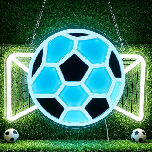 Image of Soccer Neon Sign, Dimmable Football LED Lamp for Wall Decor, Light up Sports Sign for Bedroom Playroom Man Cave Club Party College Dorm Decor, Cool Teenager Boy Kid Birthday Holiday Xmas Gifts