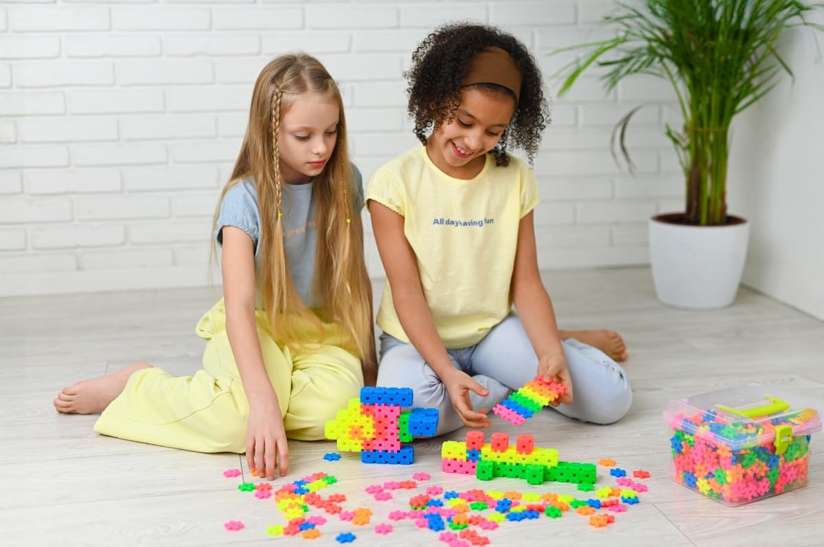 Meli Minis Neon Basic Travel Box Set - 250 bloques de construcción, juguetes creativos para niños a partir de 3 años, colores neón, escala 1:1, instrucciones de 37 x 23 cm, sin BPA, certificado CE