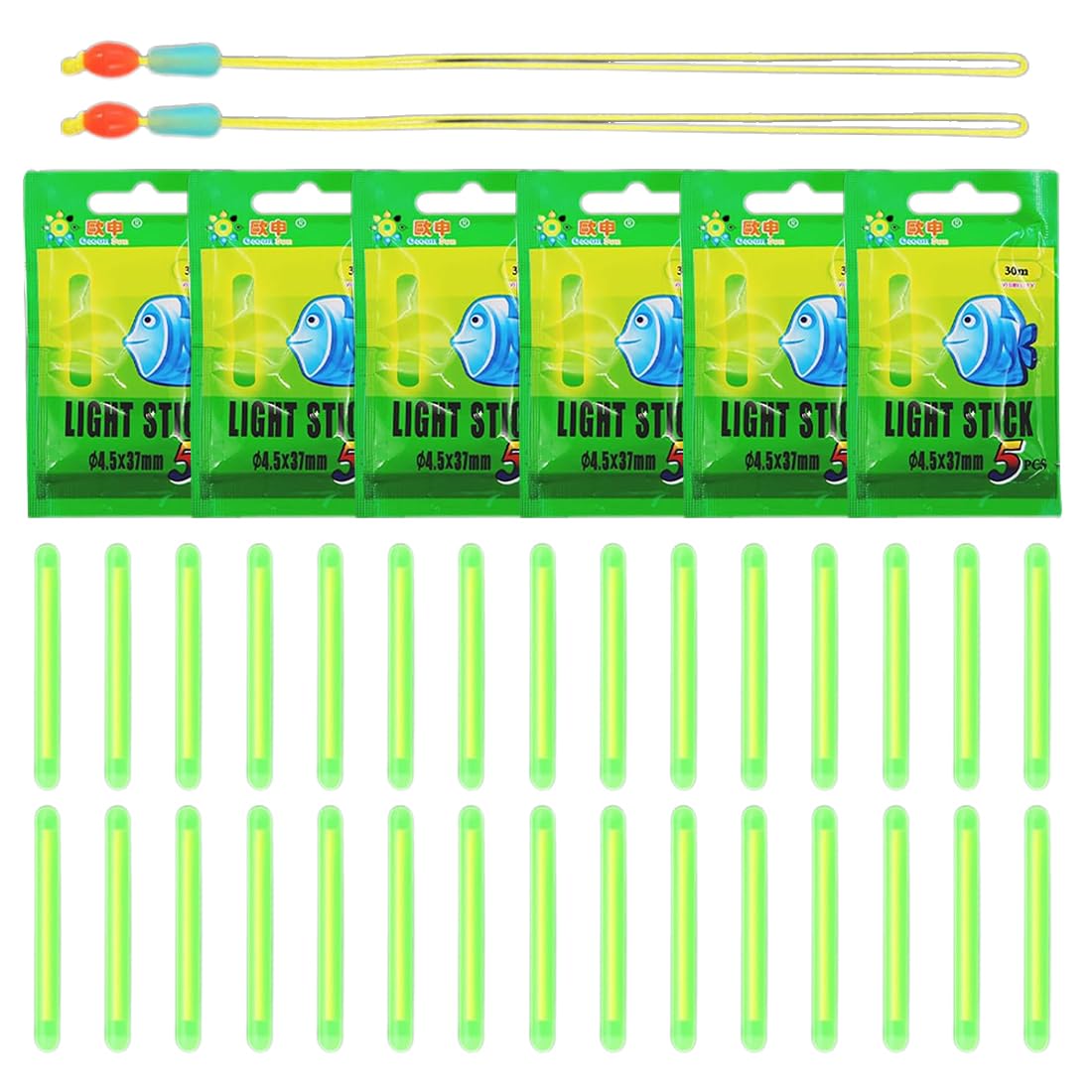 WUSJCOF Luz de Pesca Nocturna, Barras Luminosas Fluorescentes para Cañas de Pescar, Accesorios Duraderos para Pesca Nocturna, Barras de Luz Verde (30 Piezas)