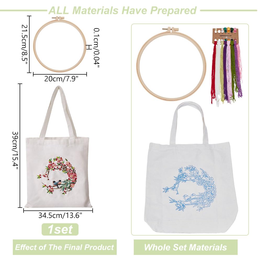 Kit Broderie DIY Sac En Toile Avec Cordon – Motif Fleuri, Fils 10 Couleurs, Cadre Et Aiguilles – Activité Créative, Cadeau Fait Main - 4