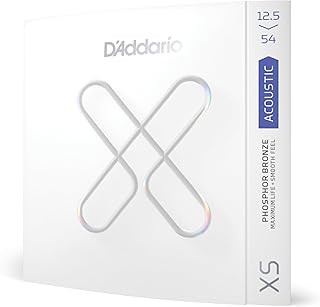 D'Addario Acoustic Guitar Strings, XS Phosphor Bronze Coated, XSAPB12554, Light Plus Gauge 12.5-54, 6-String Set, Pack of 1
