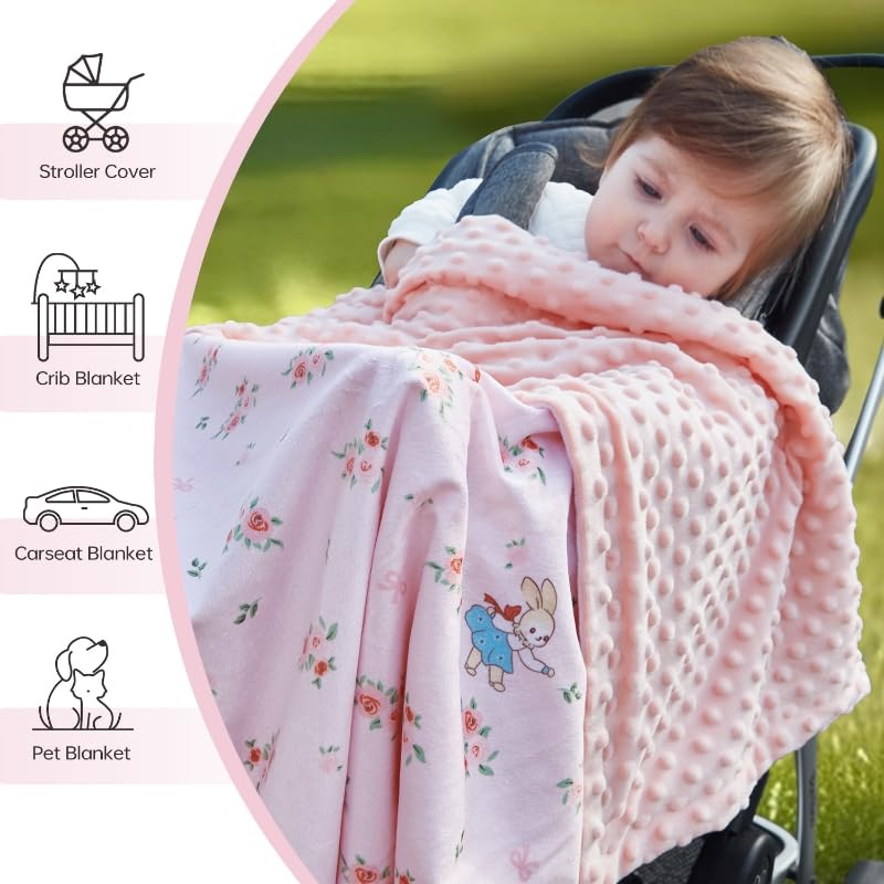 Image of QSTEHEML Baby Blankets for Girls,Super Soft Nursery Minky Blanket Unisex, Baby Gifts Double Layer with Dotted Backing,Infant Blanket for Crib Stroller(Pink Flower30*40in)