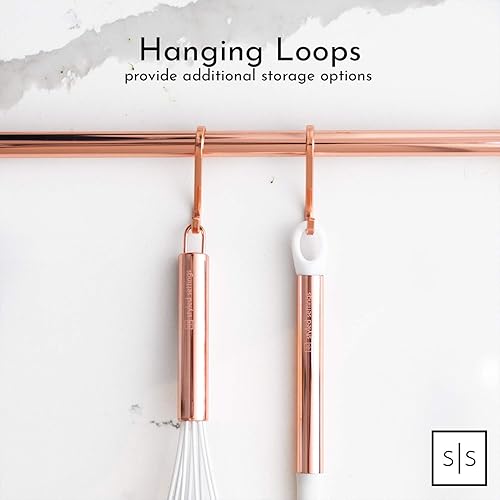 Miniatura 7 de Utensilios de cocina de color blanco y cobre, juego de utensilios de cocina de cobre de 18 piezas, incluye soporte para utensilios de cobre, tazas y