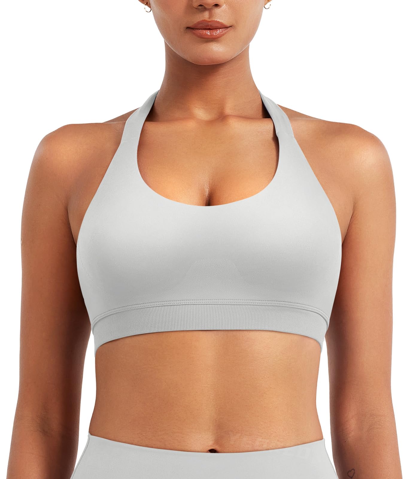 YEOREO SoftHue Women Halter Sports Bra Workout Seamless Padded Basic Bra Open Back Yoga Gym Crop Top