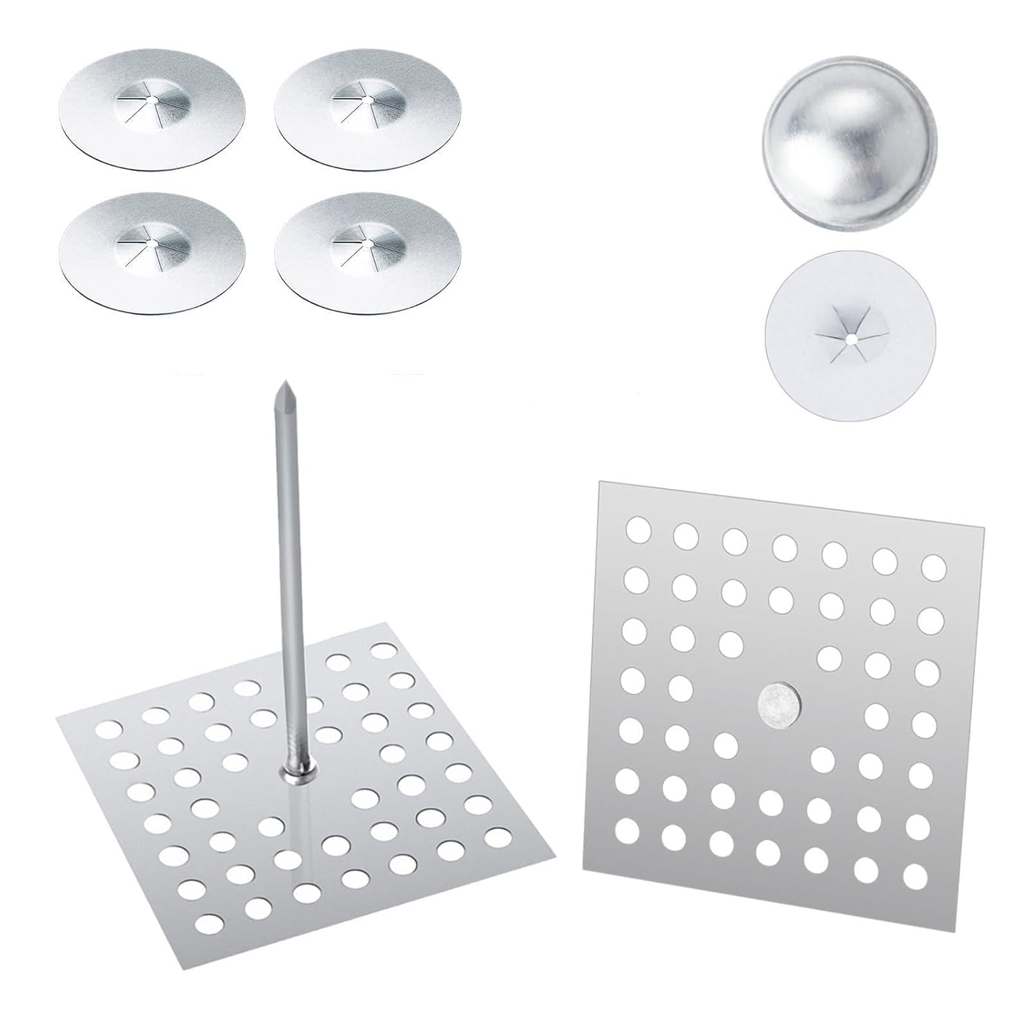 300 pcs Perforated Insulation Pins 2-1/2 Inch, 1.5 Inch Round Self Locking Washers, 7/8 Inch Aluminum Anti-Aging Dome Cap Washers Fasterners for Wall and Ceiling (100+100+100)