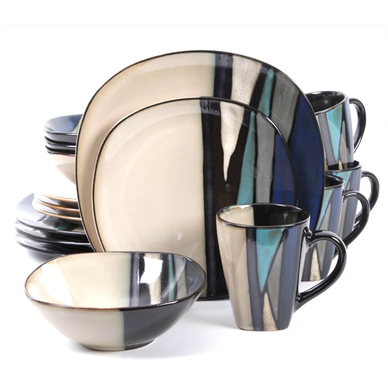 Amazon.com: Gibson Althea 16 Piece Stoneware Dinnerware Set Teal  