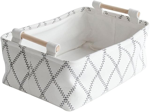 Inwagui Foldable Kids Toy Storage Basket with Wooden Handles Durable Cotton Canvas Storage Bins Storage Cubes for Organize Cosmetic - Large