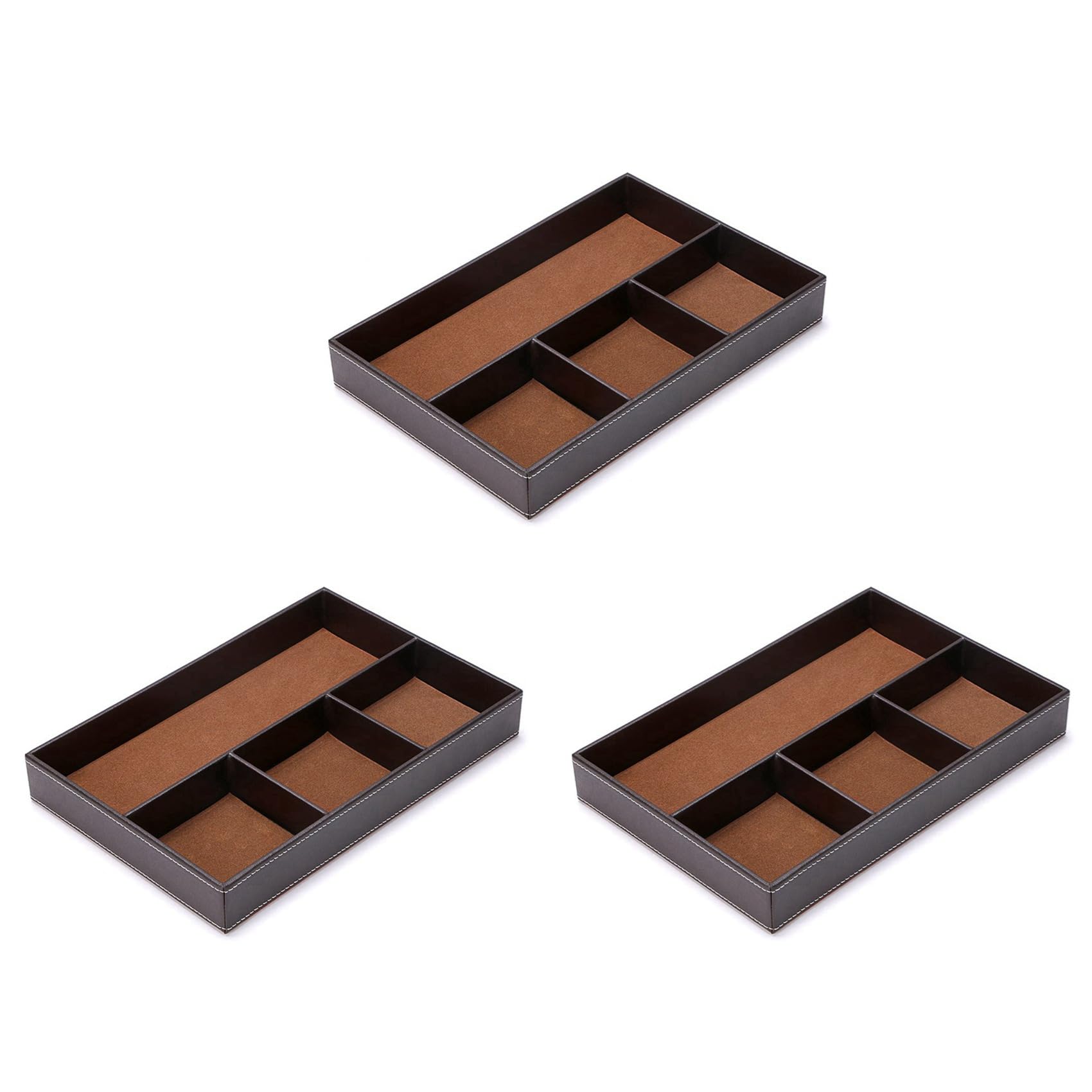Hndhbfgrt 3X 4 Slots Desk Drawer Organizer, Pu Leather Drawer Storage Organizer Divider (Brown)