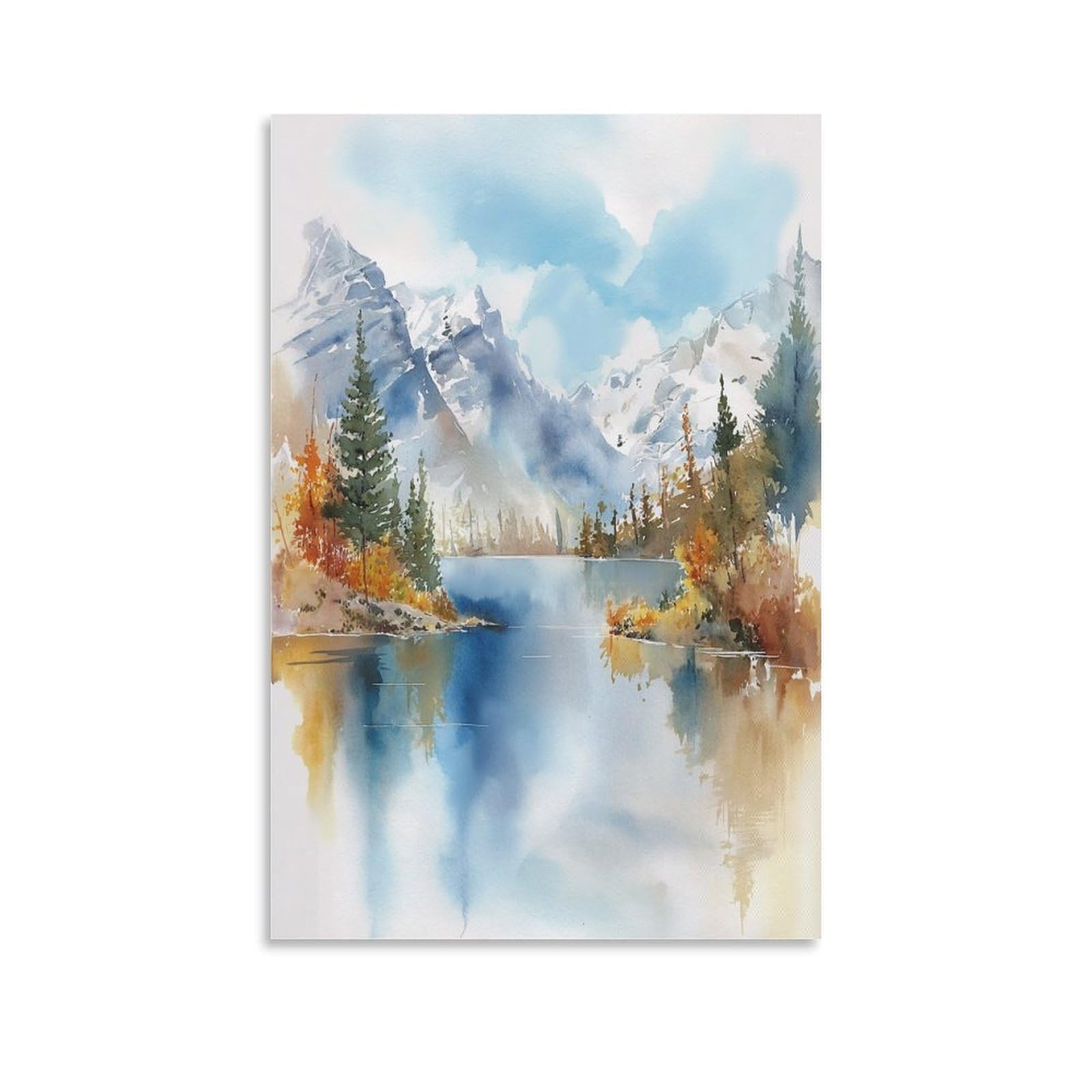 XWYMXZ Banff Watercolor Painting Canadian Rocky Mountain Posters Lake 20x30inch(50x75cm) Vintage Watercolor Canvas Art