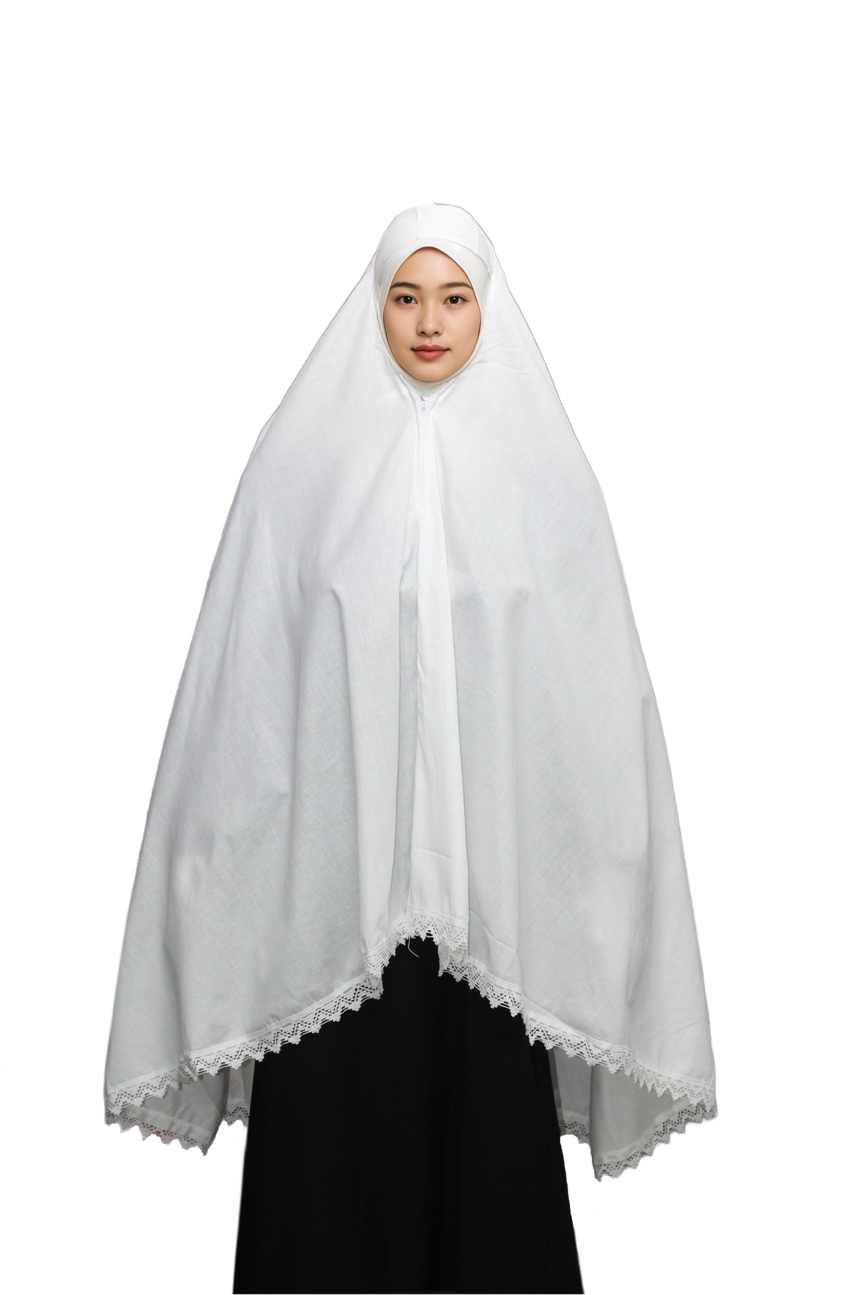 M H Women’s Cotton Khimar Hijab with Inner Cap & Zipper - White, Breathable, Lightweight, Ready to Wear for Namaz, Hajj & Umrah-picture-13